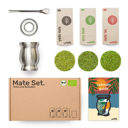 Mate Tee Set Edelstahl Matebecher silber Balance Einsatz caámate