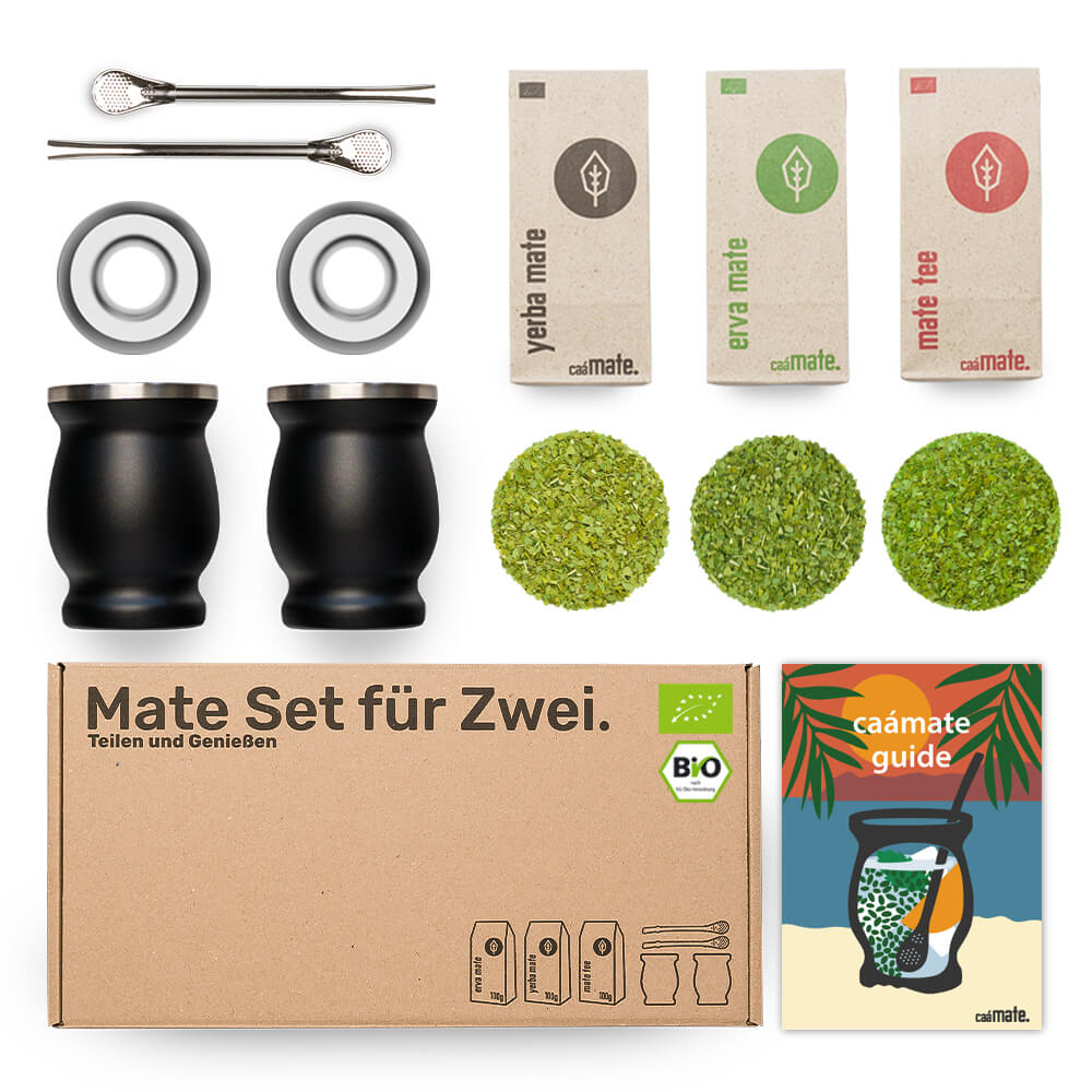 Mate Tee Set fuer zwei Edelstahl schwarz caamate