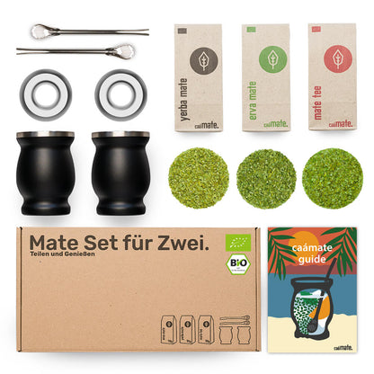 Mate Tee Set fuer zwei Edelstahl schwarz caamate