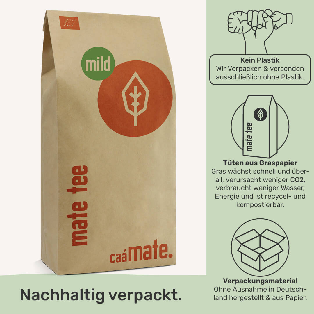 caámate mate tee mild plastikfrei verpackt nachhaltiges Verpackungsmaterial