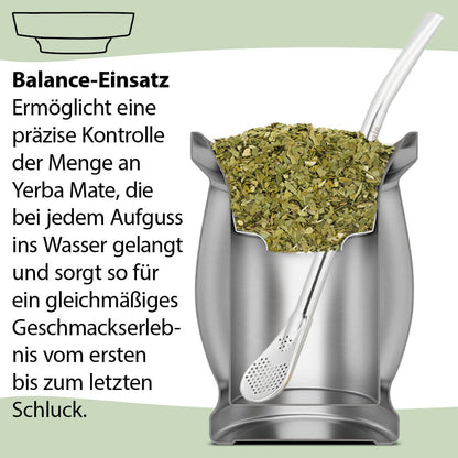 Balance-Einsatz-Erläuterung Edelstahl-Matebecher Querschnitt mit Mate Tee