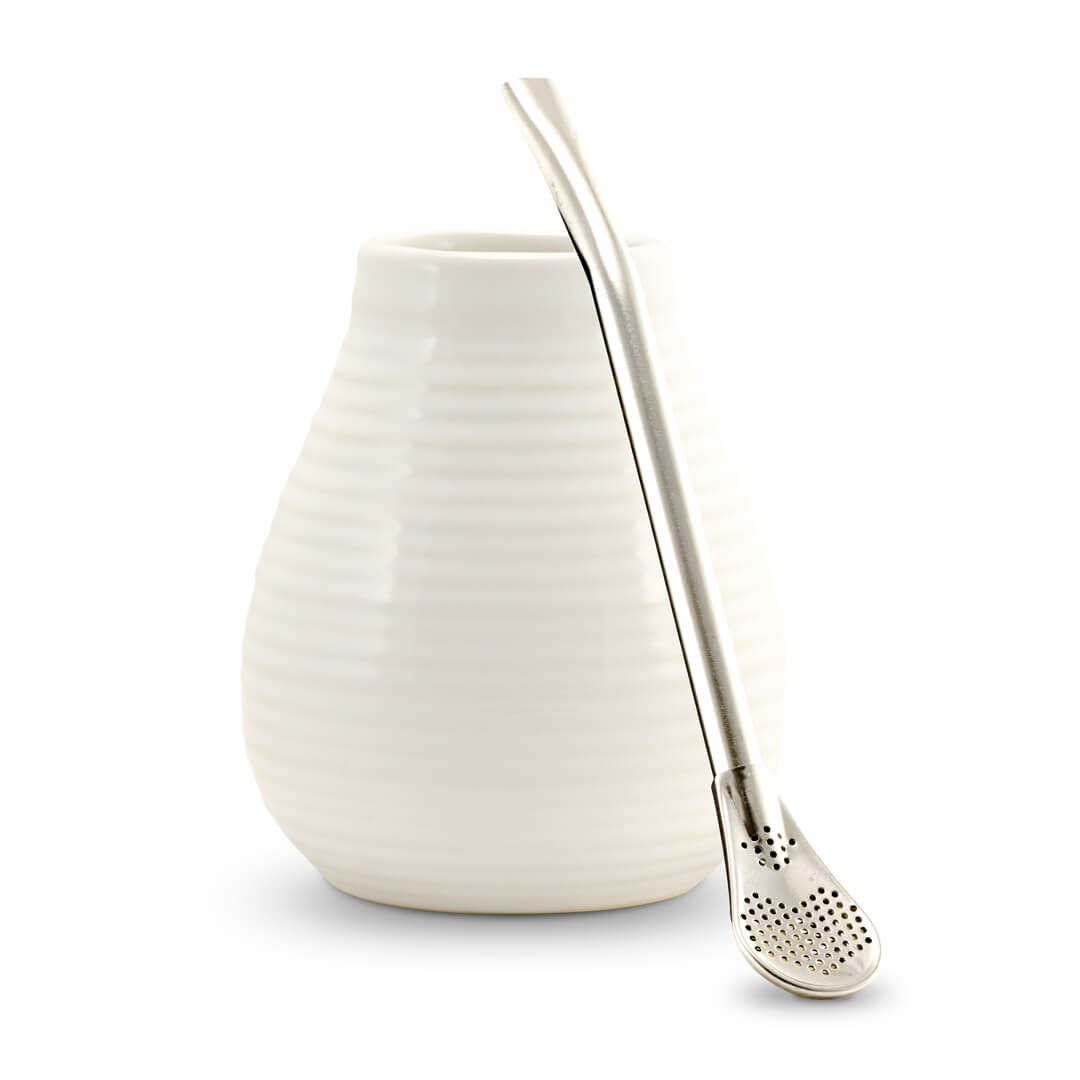 Kalebasse Keramik mit Bombilla weiß