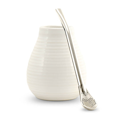 Kalebasse Keramik mit Bombilla weiß